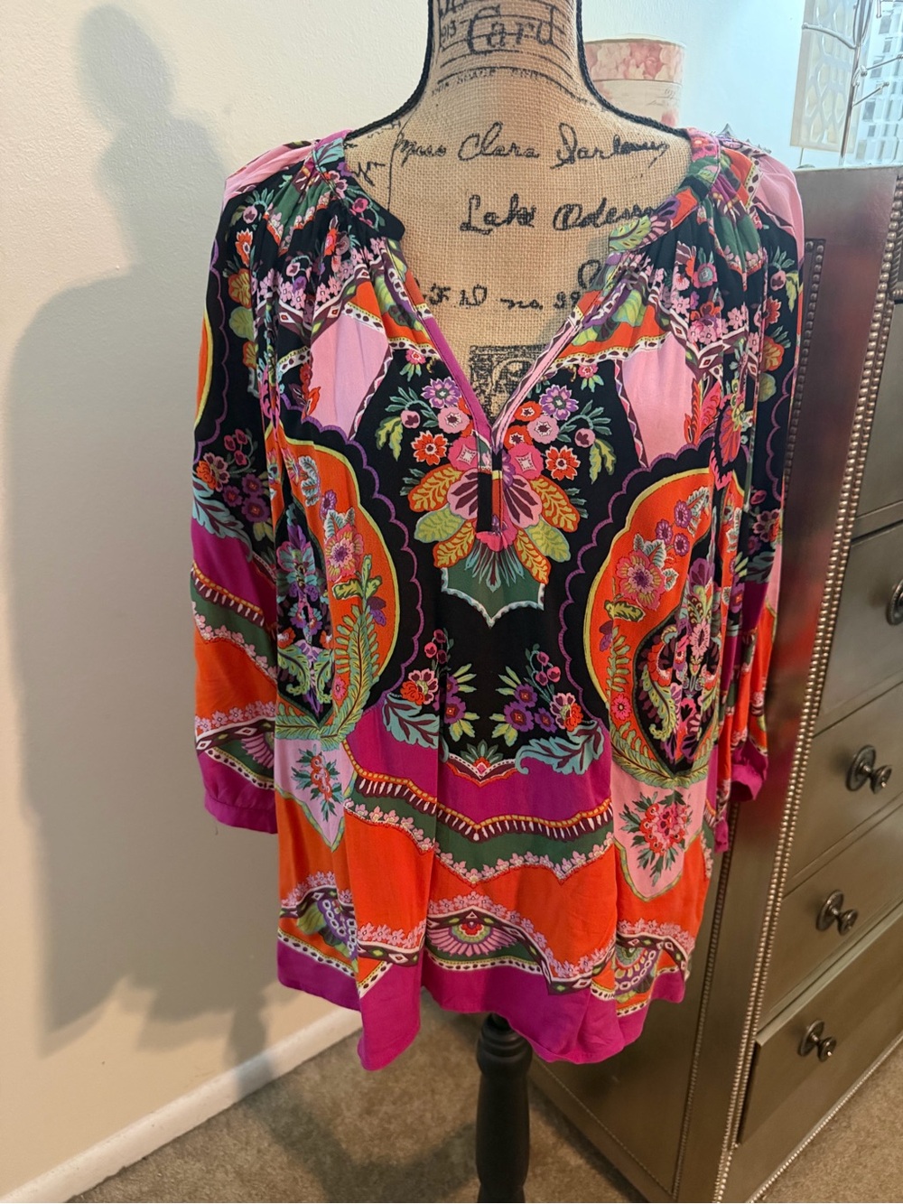 Rachel Zoe Multicolor Floral Peasant Blouse in Pink, Orange & Black